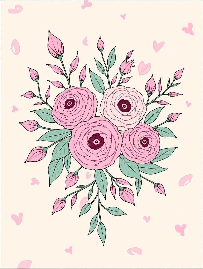 Pastel Pink Rose Bouquet Botanical Rug