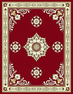 Rich Crimson Floral Medallion Rug