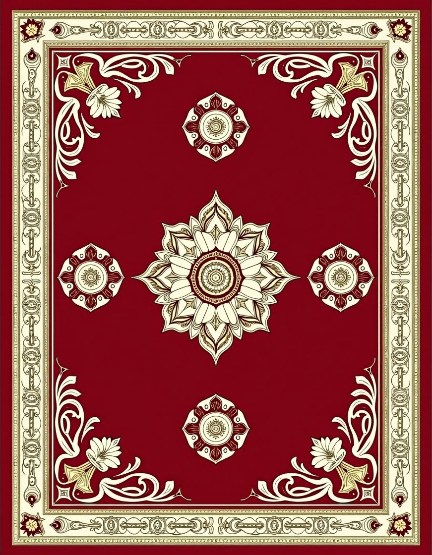 Rich Crimson Floral Medallion Rug