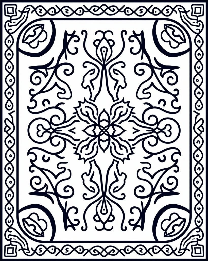Vintage Black Floral Symmetry Rug