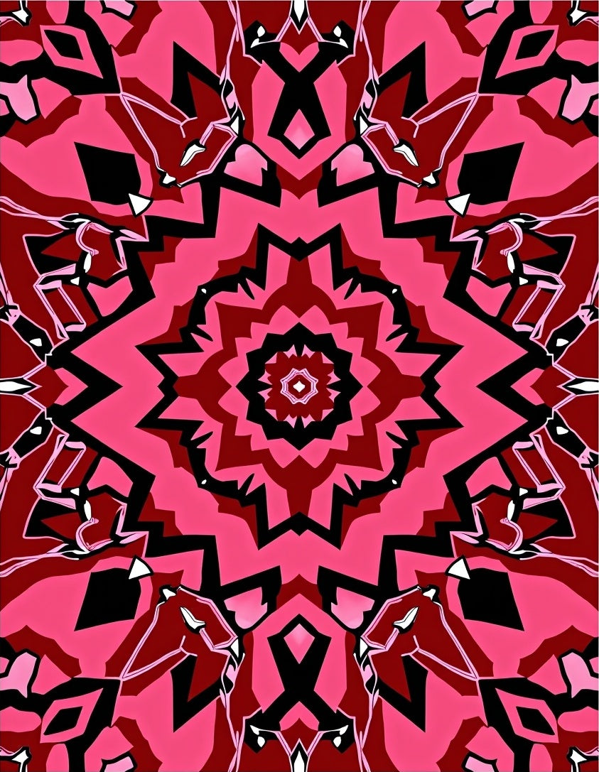 Gothic Pink Black Starburst Kaleidoscope Rug