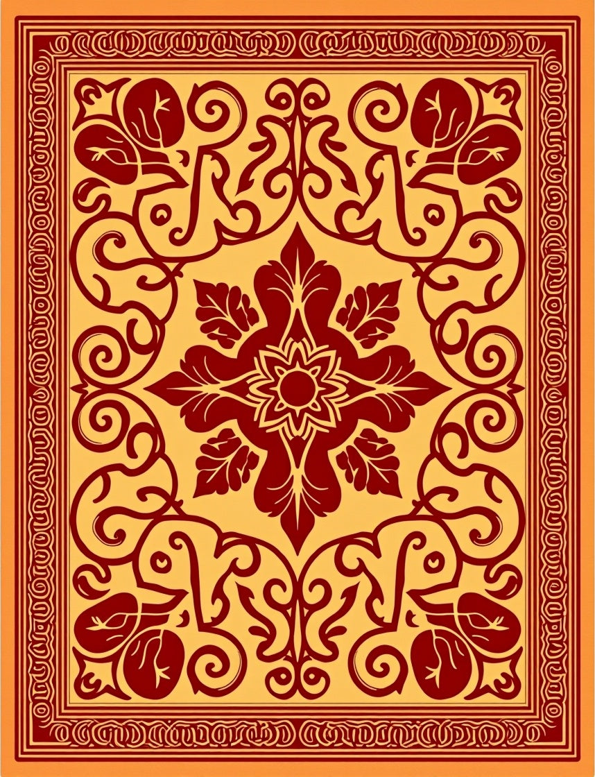 Crimson Floral Scrollwork Amber Rug