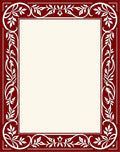 Crimson White Leaf Scroll Border Rug