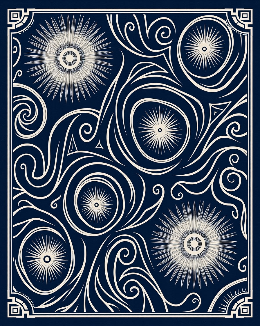 Celestial Starburst Navy Textile Rug