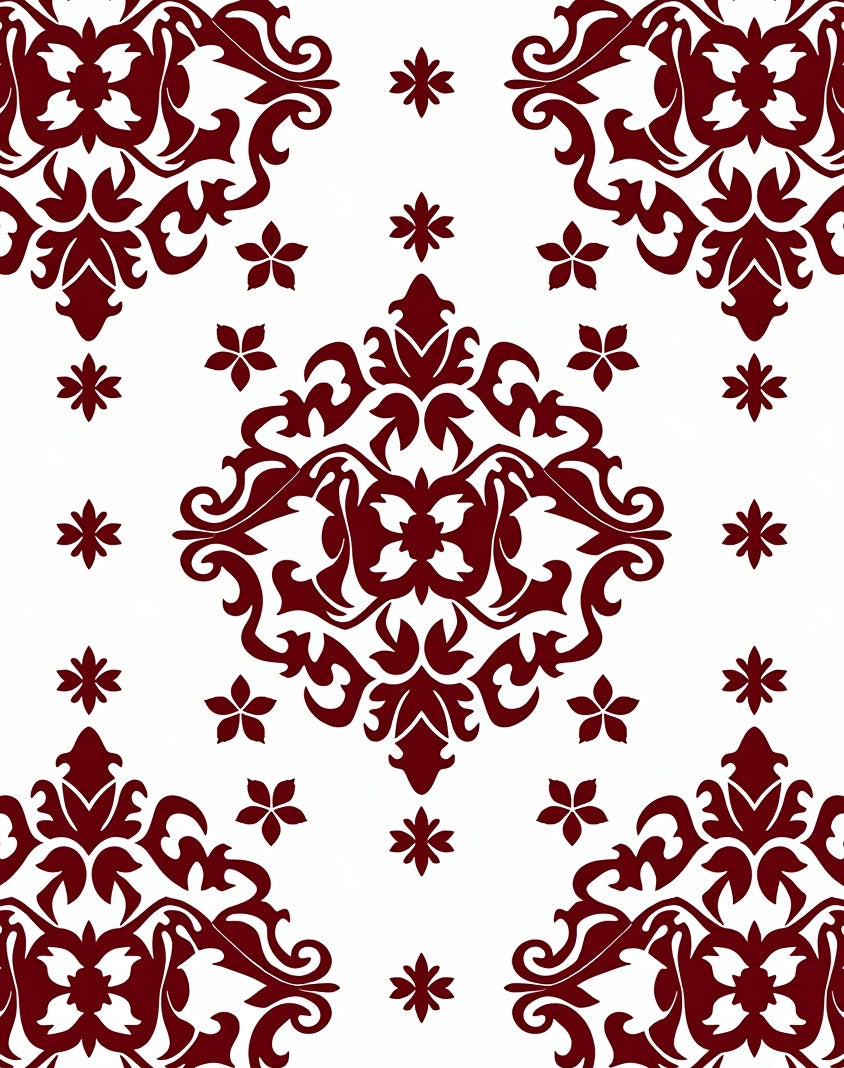 Deep Red Scrollwork Floral Medallion Arrangement Rug