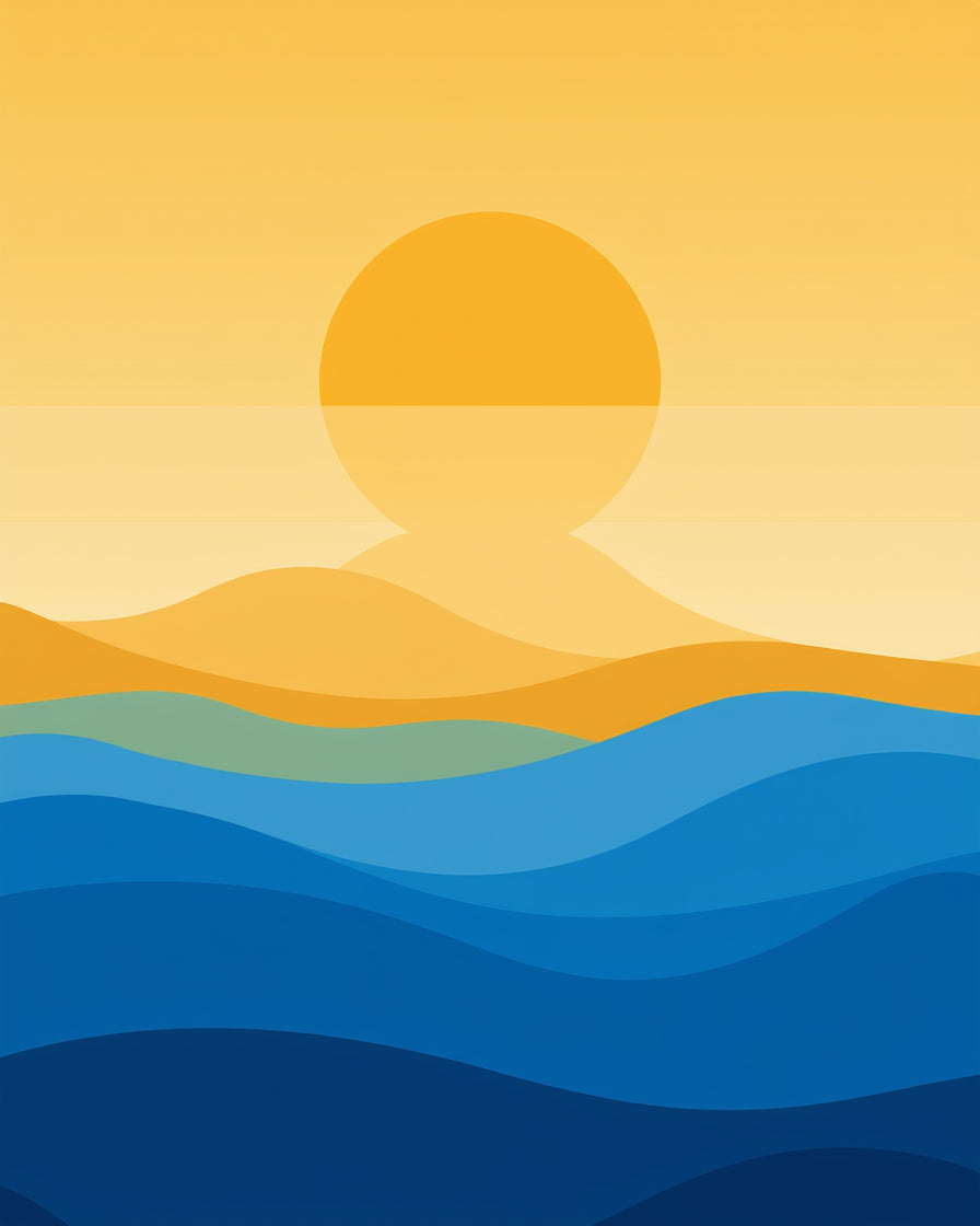 Golden Sun with Blue Ocean Waves Rug