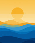 Golden Sun with Blue Ocean Waves Rug