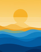 Golden Sun with Blue Ocean Waves Rug