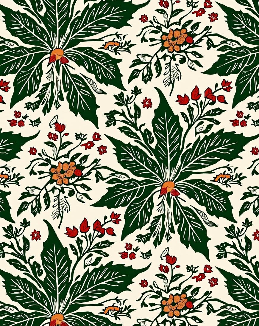 Art Nouveau Green Orange Floral Garland Rug
