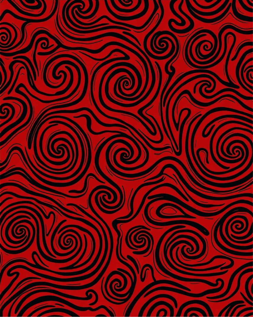 Crimson Black Swirls Abstraction Rug