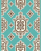 Vintage Cream and Teal Damask Medallion Rug