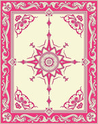 Ornate Pink Butterfly Medallion Cream Rug