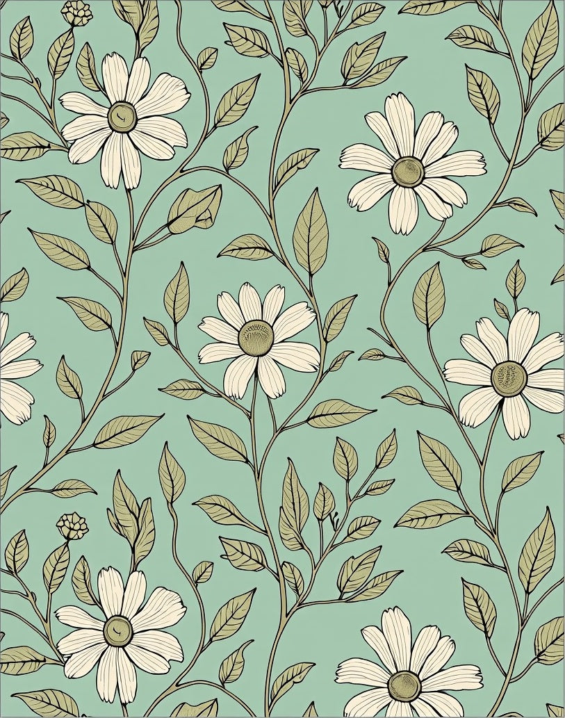 Vintage Cream Daisy Floral Vine Rug