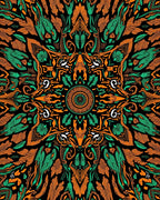 Ornate Black Orange Green Mandala Rug