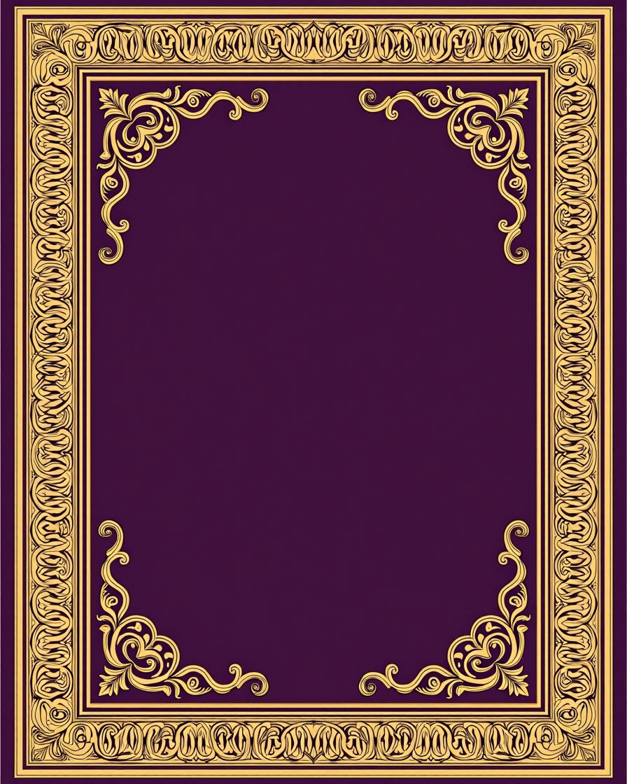 Regal Plum and Gold Floral Border Rug
