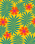 Vibrant Orange Floral Teal Palm Rug