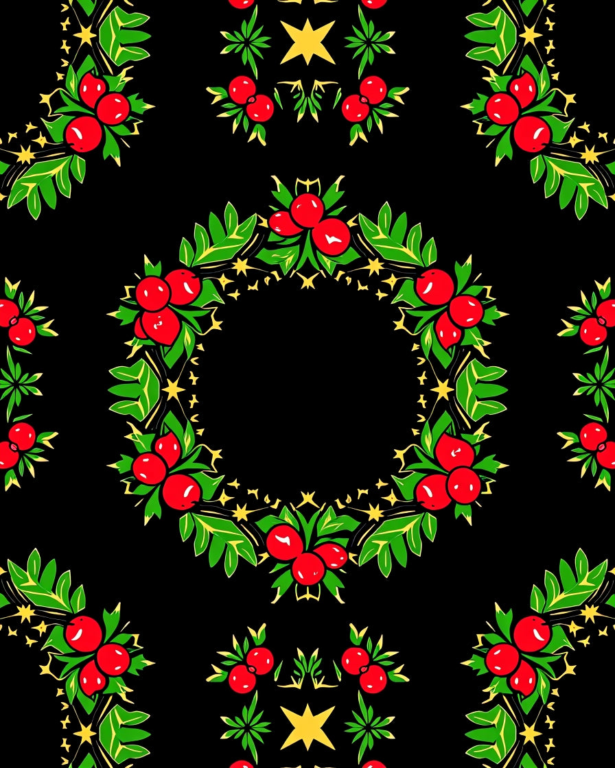 Red Berry Holly Garland Wreath Rug