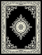 Monochrome Elegant Floral Medallion Border Rug