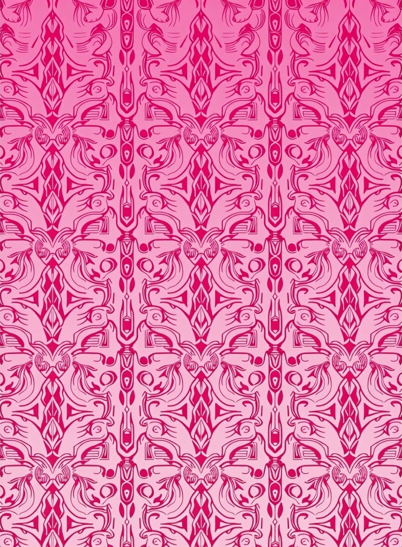Vibrant Pink Damask Scrollwork Rug