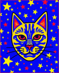 Vibrant Blue Abstract Cat Stars Rug