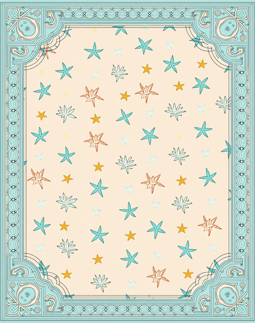 Light Beige Starburst Bordered Rug