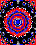 Vivid Red Blue Black Floral Mandala Rug