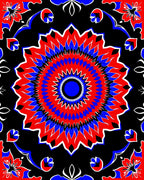 Vivid Red Blue Black Floral Mandala Rug