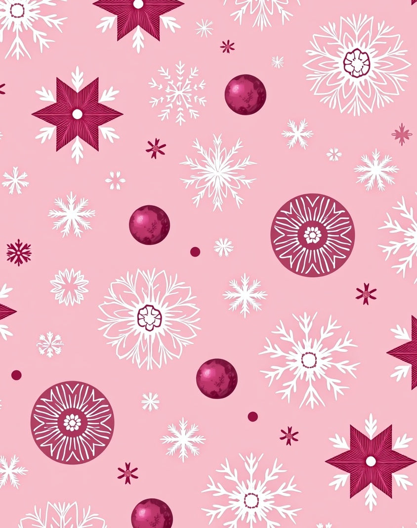 Pink Snowflake Christmas Balls Round Rug