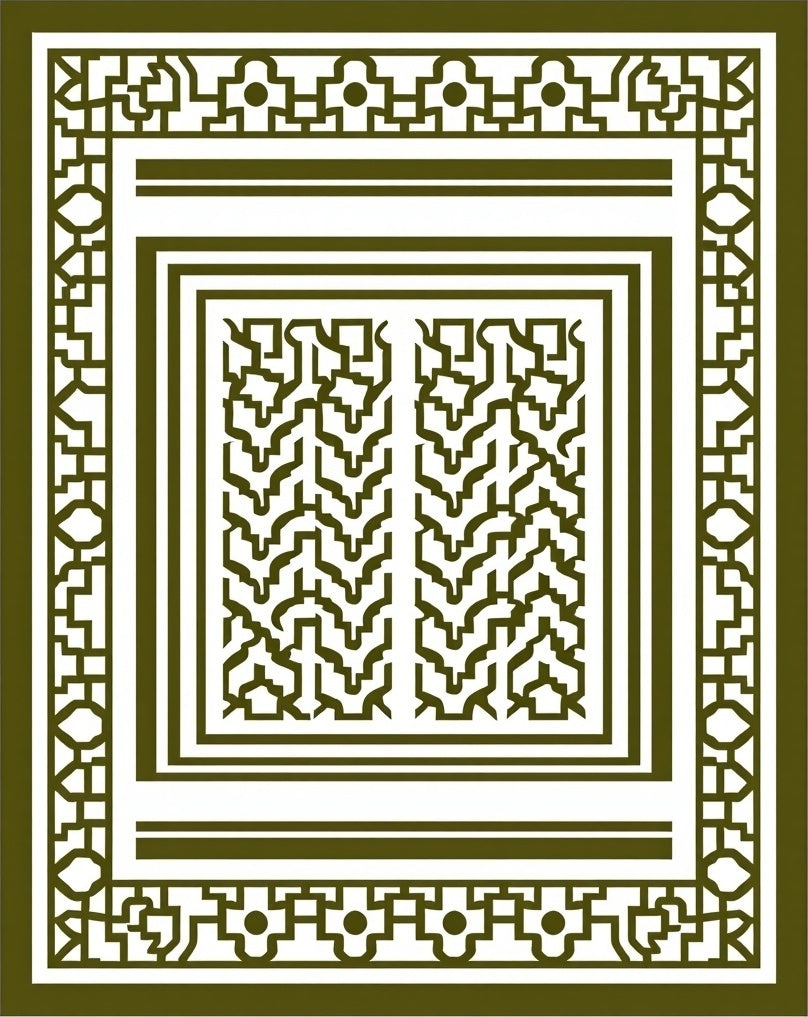 Geometric Olive Green Lattice Frame Rug