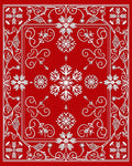 Crimson Snowflake Scrollwork Frame Rug