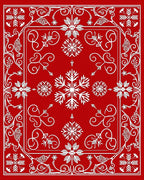Crimson Snowflake Scrollwork Frame Rug