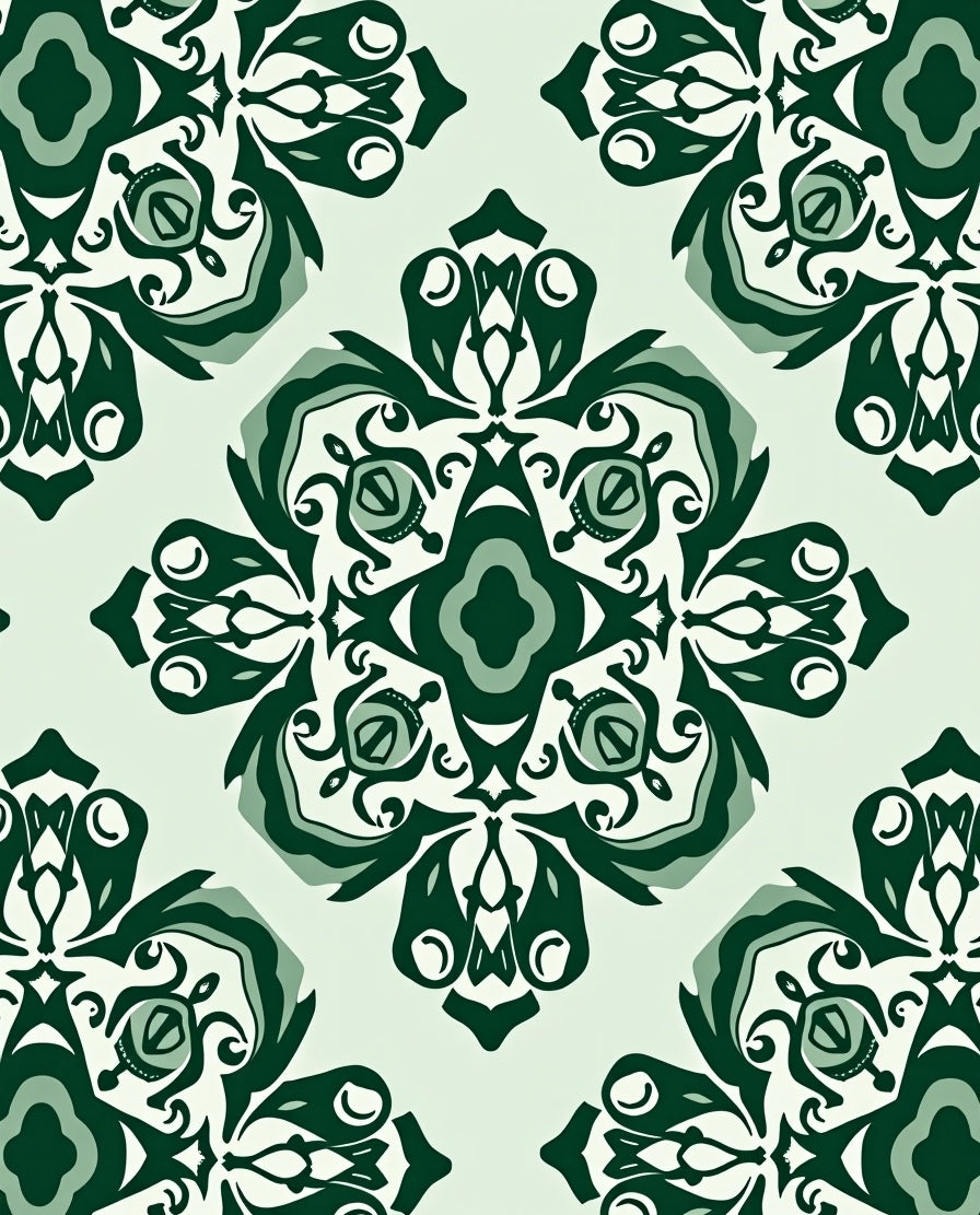 Forest Green Damask Ornamental Medallion Rug