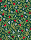 Festive Green Holly Berry Snowflakes Rug