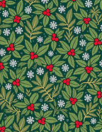 Festive Green Holly Berry Snowflakes Rug