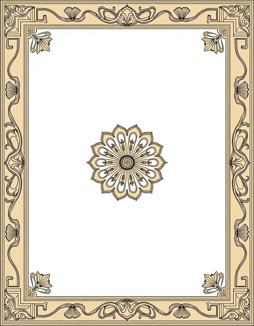 Art Nouveau Golden Floral Border Rug