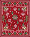 Red Festive Winter Village Snowflakes Rug