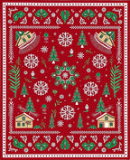 Red Festive Winter Village Snowflakes Rug