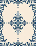 Cream and Navy Flourish Medallion Rug