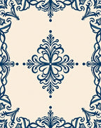 Cream and Navy Flourish Medallion Rug