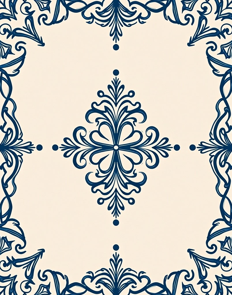 Cream and Navy Flourish Medallion Rug