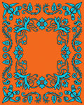 Bright Orange Teal Floral Scrollwork Rug