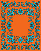 Bright Orange Teal Floral Scrollwork Rug