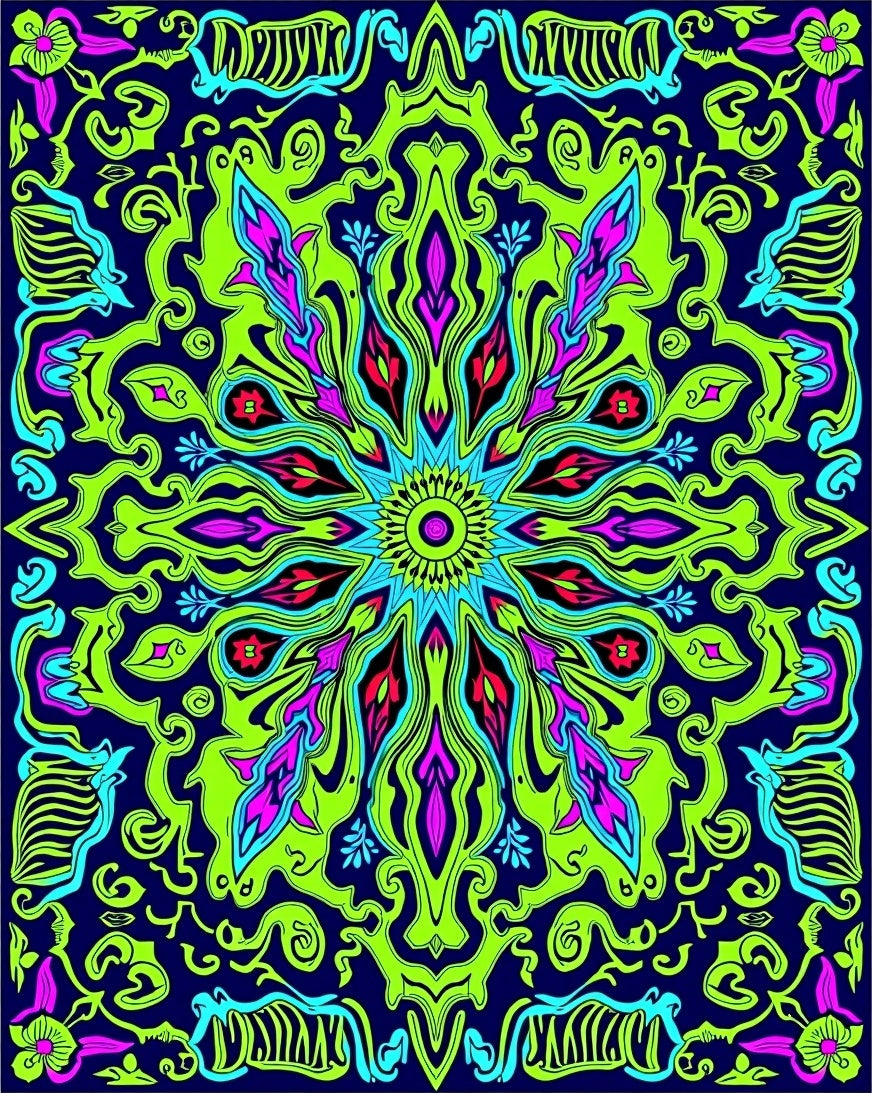 Neon Green Abstract Floral Sunburst Rug