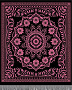 Hot Pink Mandala Floral Black Rug