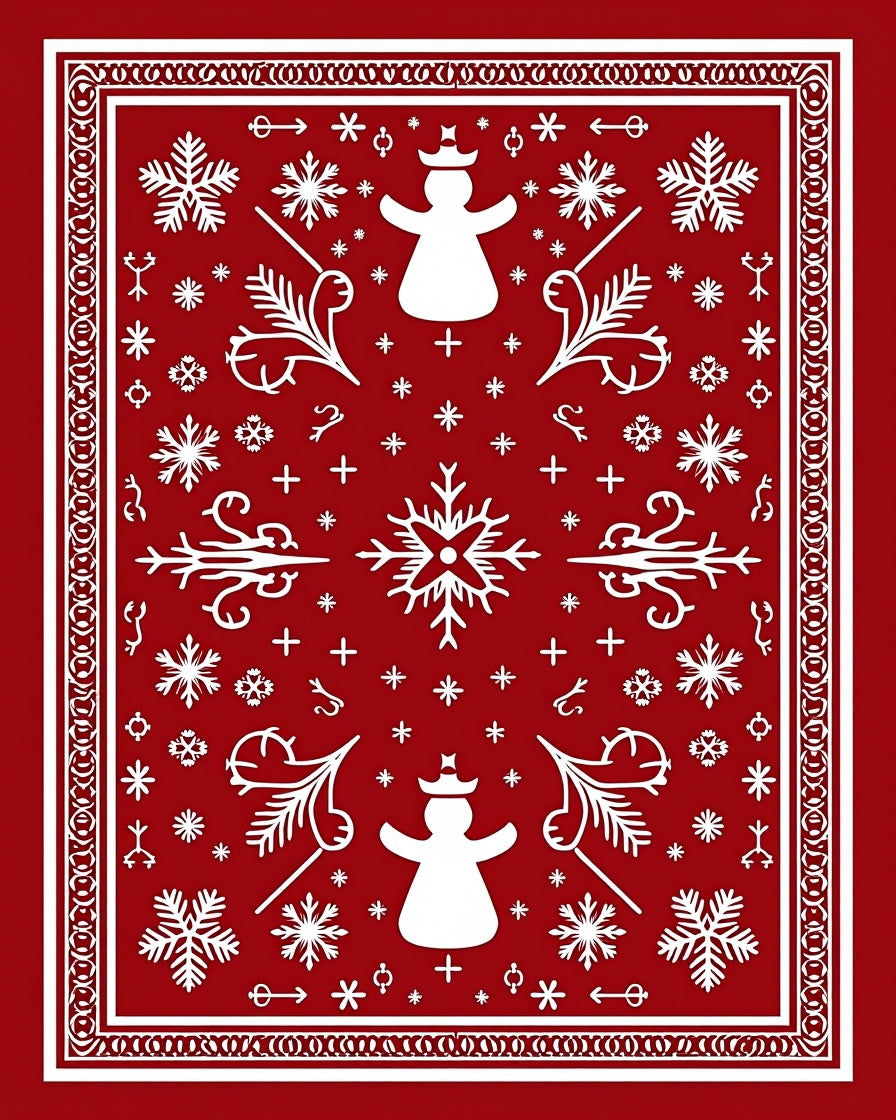 Red White Festive Angel Snowflake Rug