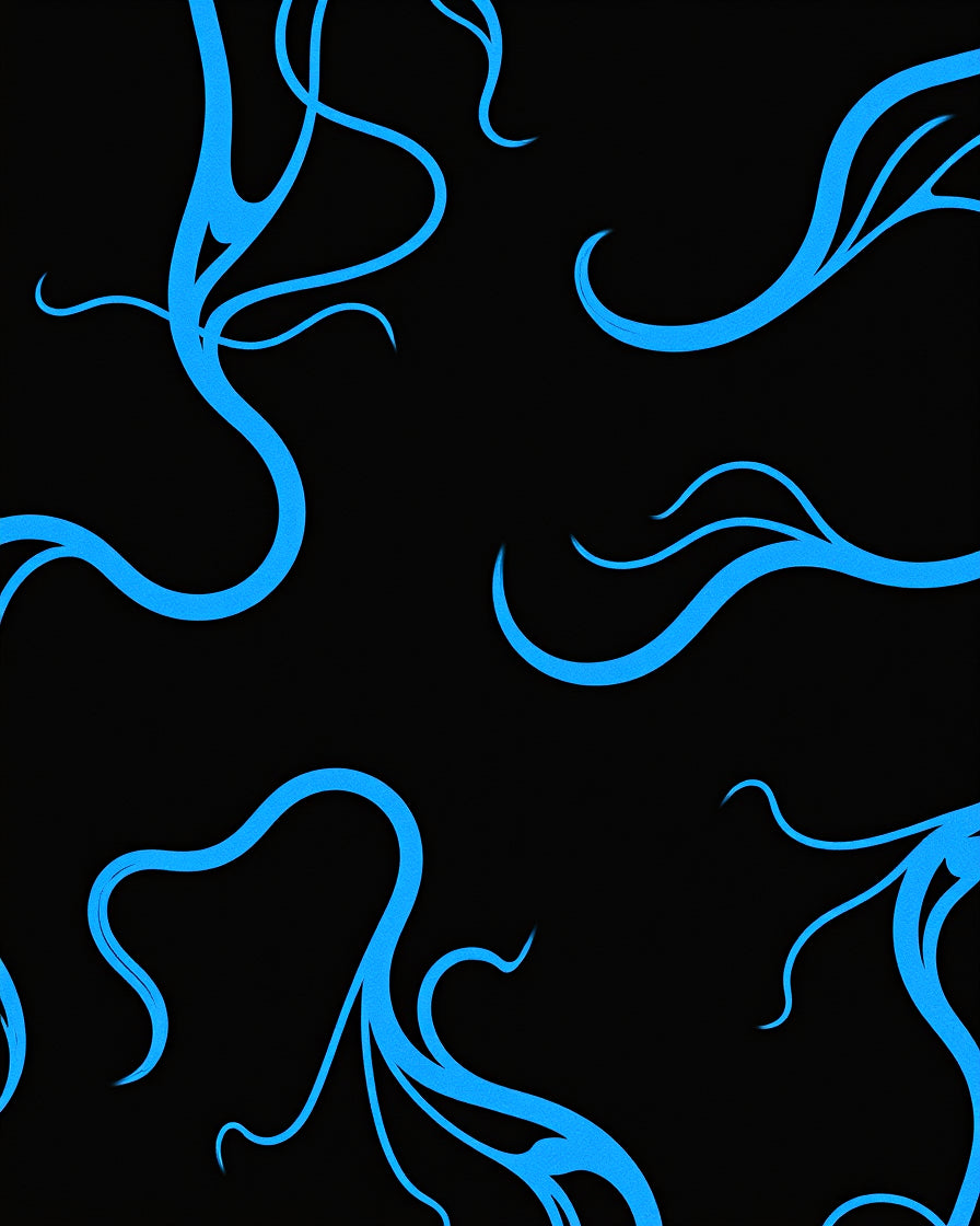 Vibrant Blue Swirls on Black Background Rug