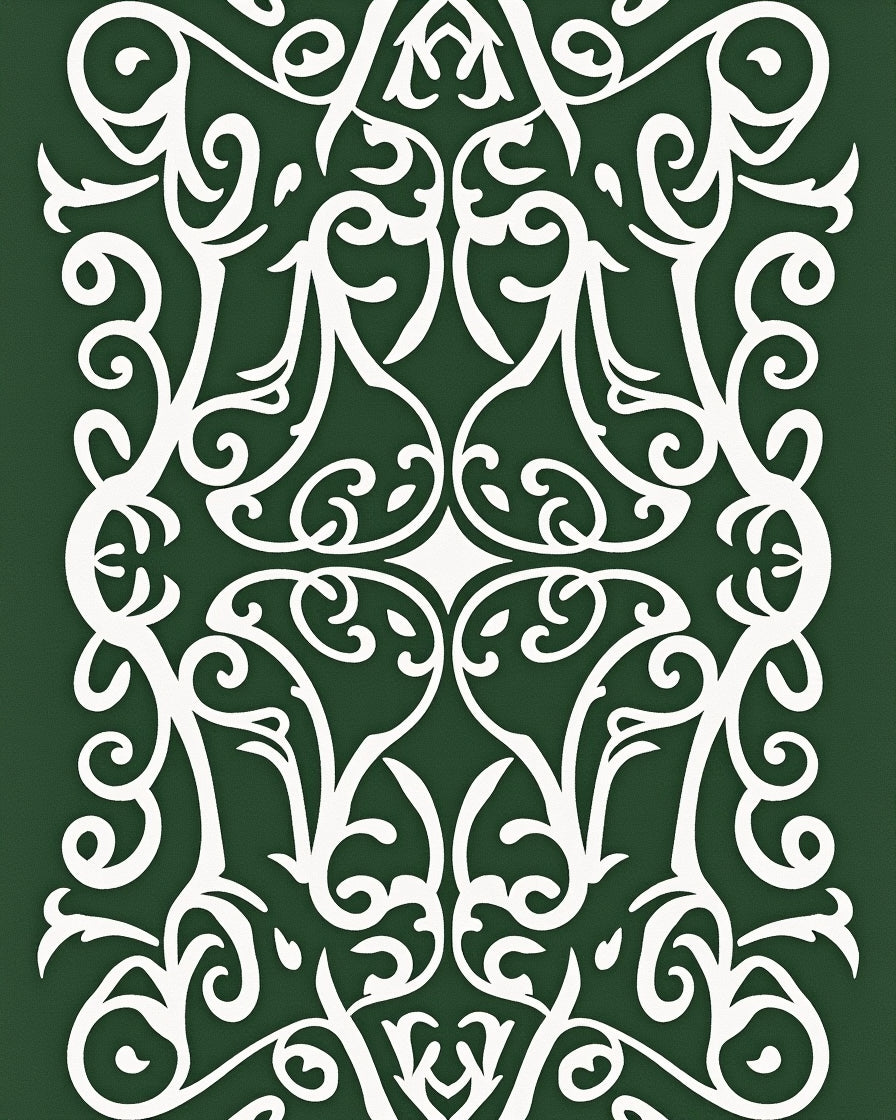 Emerald Green White Vintage Scroll Rug