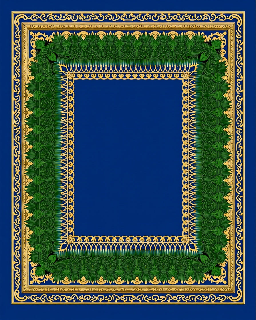 Ornate Green and Gold Floral Border Rug