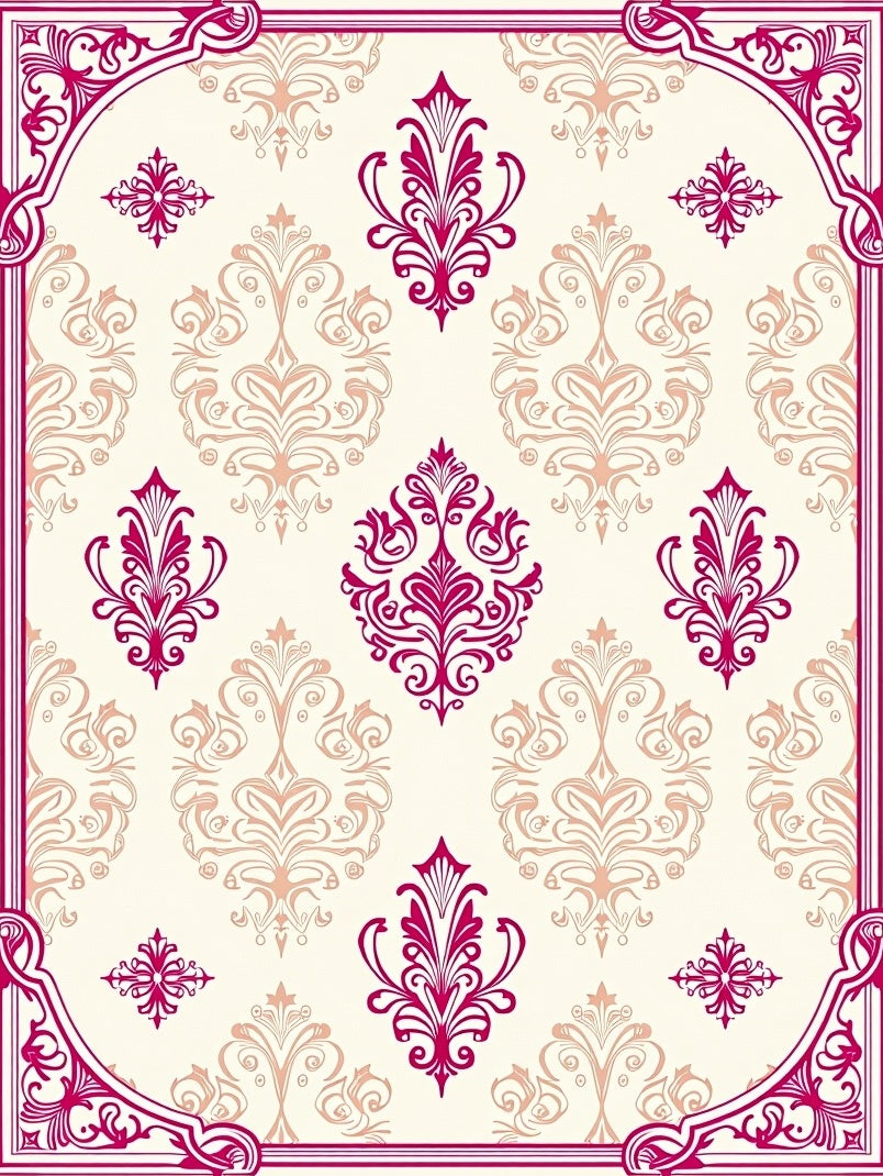 Crimson Baroque Damask Scrolling Floral Rug