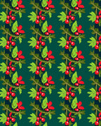 Red Berry Holly Green Sprig Repeat Rug